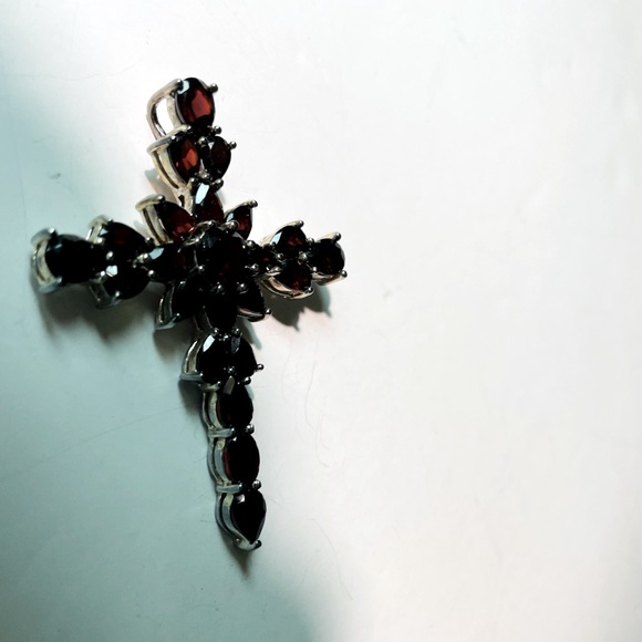 Jewelry - Garnet Cross Pendant 925 Silver